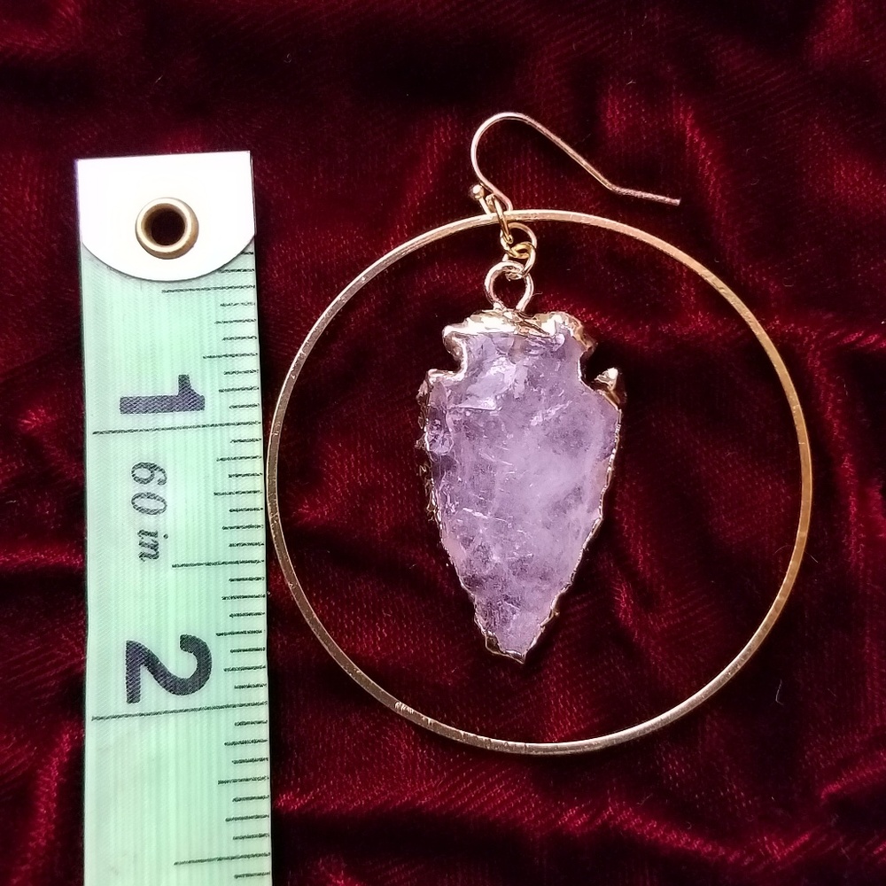 LAST PAIR! Arrowhead Quartz Crystal Big Gold Hoops - Picture 4 of 4